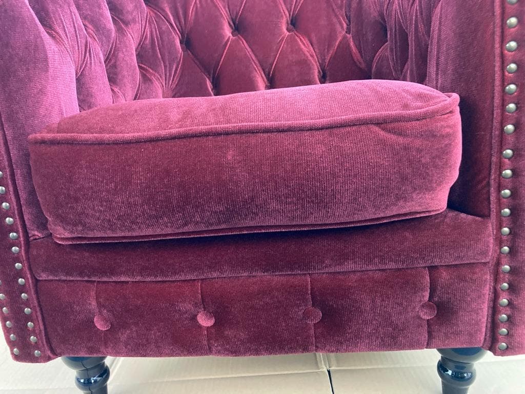 ヴィンセント　チェスターフィールド　1人掛けソファ　ベルベット　レッド