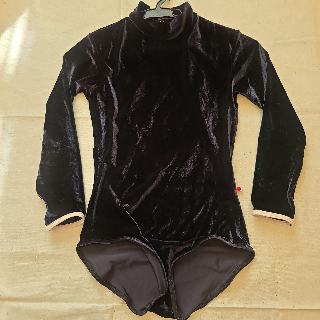 ベロアのブラックとペールピンク XL 長袖レオタード YUMIKO 美品