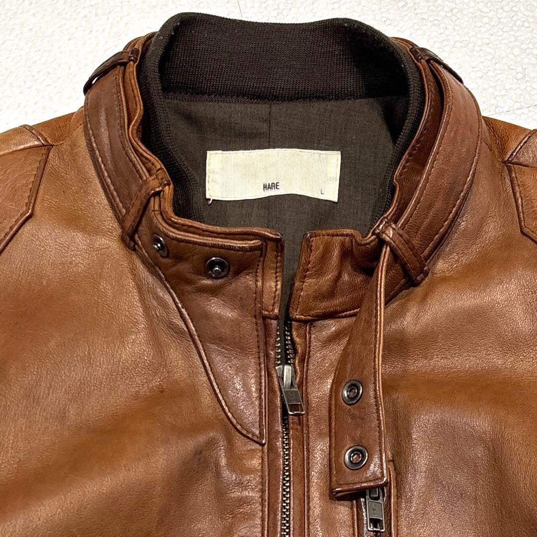 【メンズL】HARE ハレ　レザージャケット　ライダース　バンドカラー　ラム