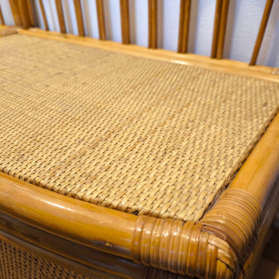 【2個セット】古家具 ビンテージ 籐 オールドラタン 収納型 ボックスベンチ