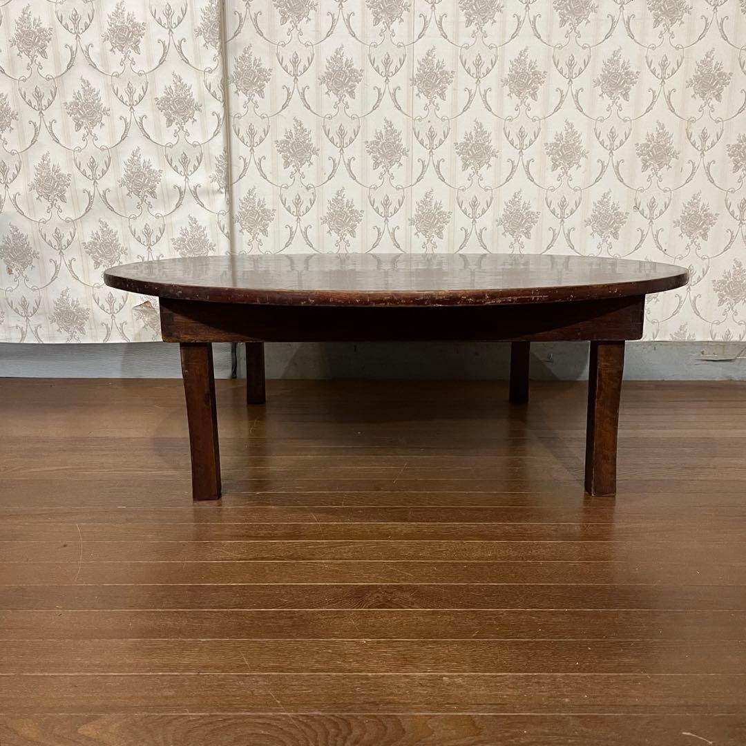 【アンティーク】木製 折り畳み式円卓 ちゃぶ台 座卓 センターテーブル 古家具