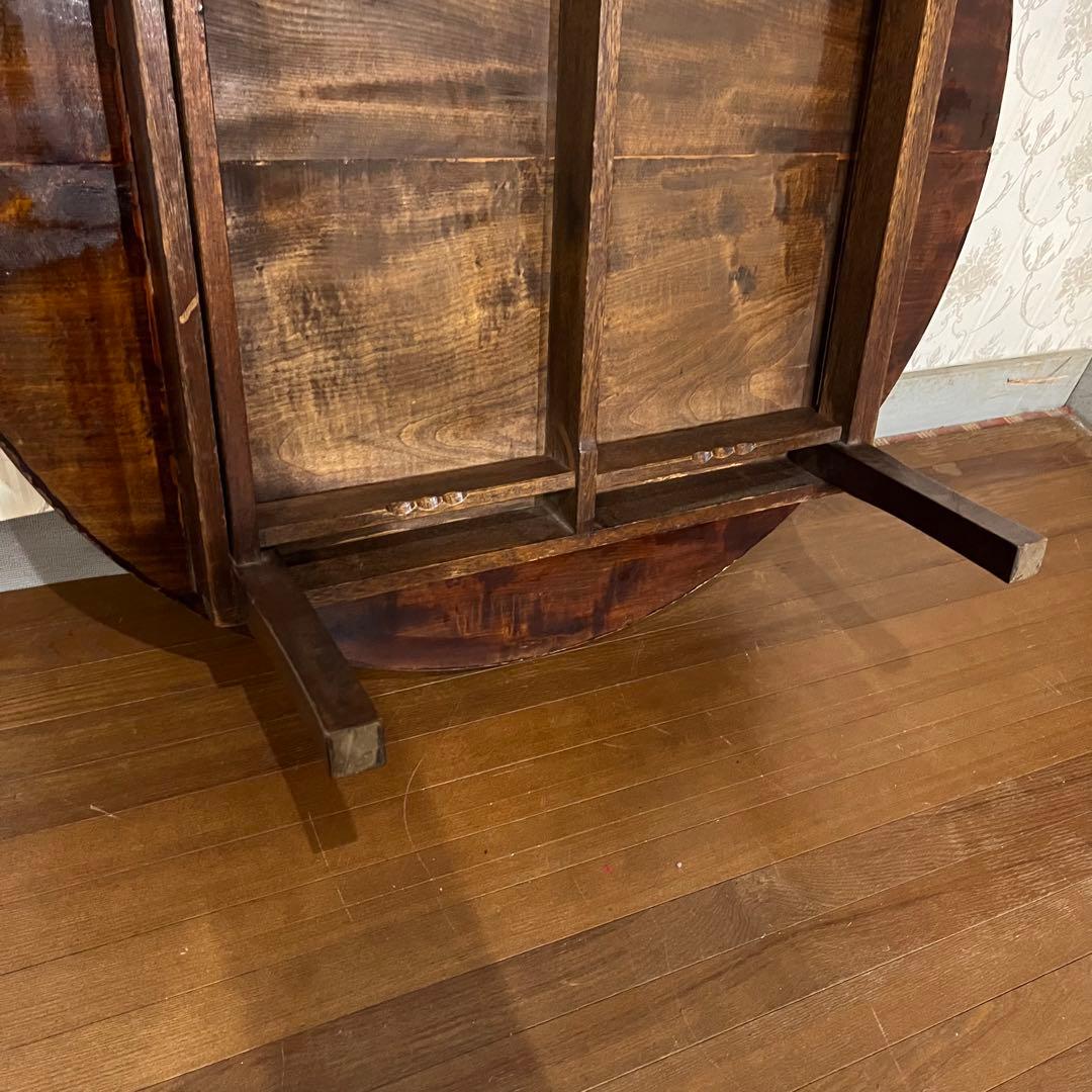 【アンティーク】木製 折り畳み式円卓 ちゃぶ台 座卓 センターテーブル 古家具