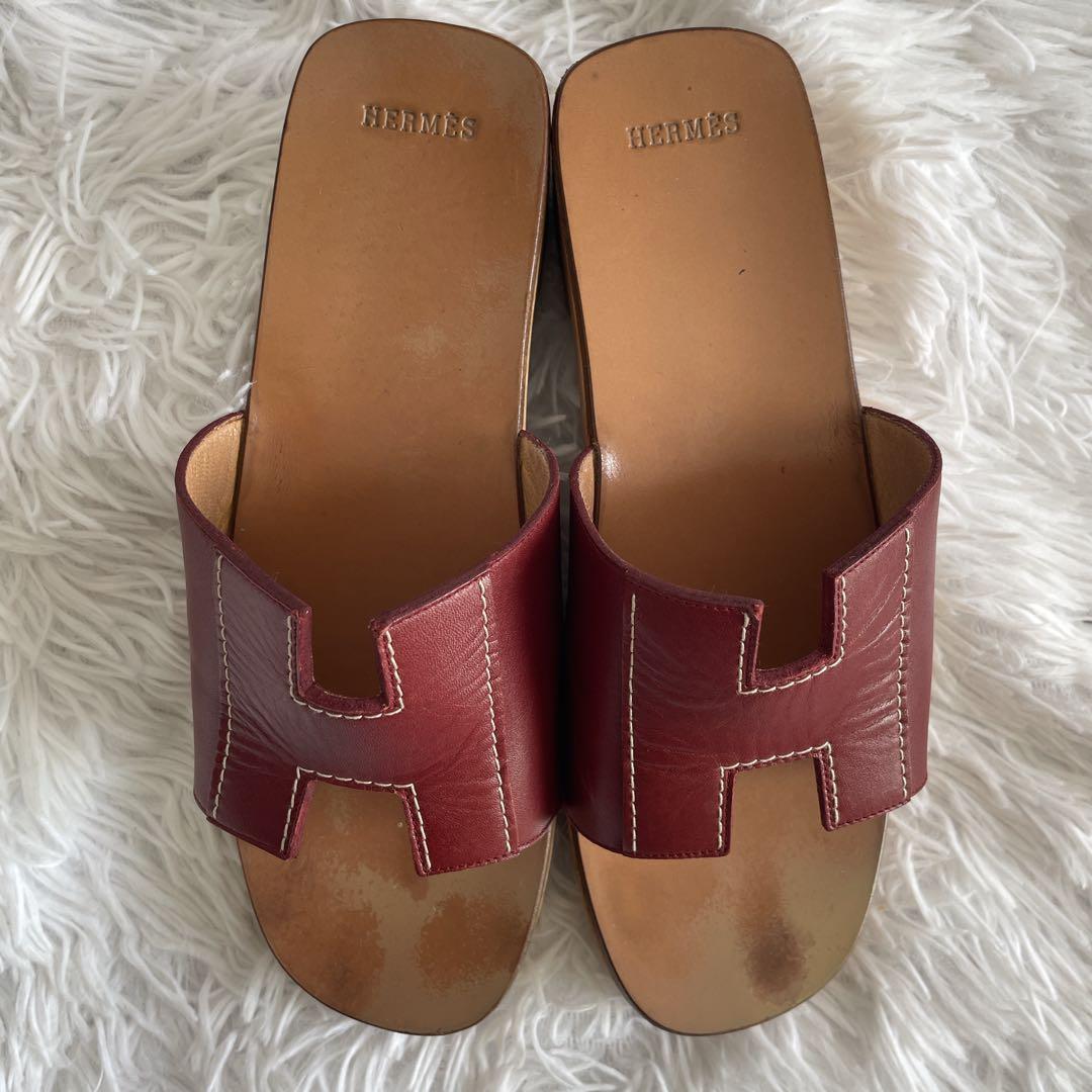 HERMES エルメス　ロゴ　レザー　ブラール ウッドサンダル 厚底