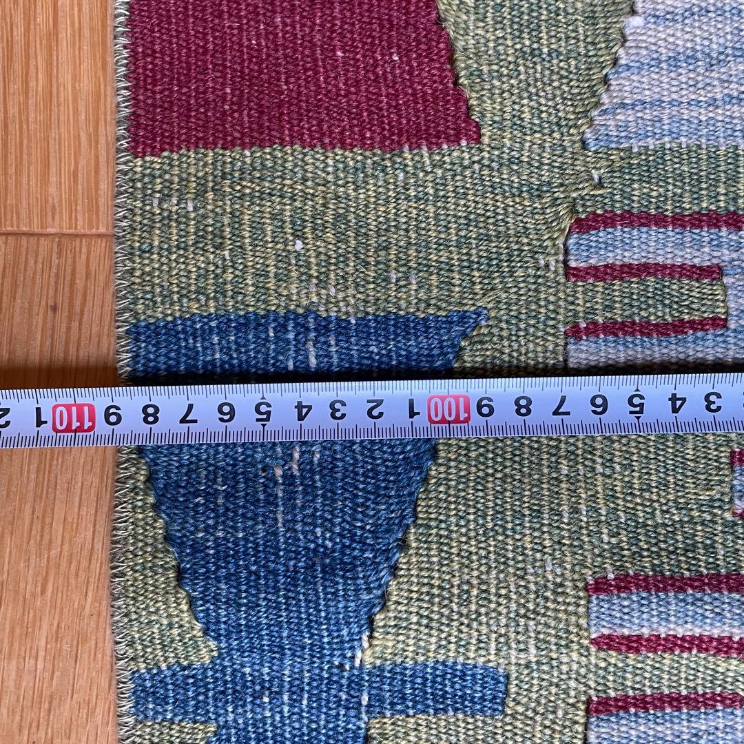 109×85㎝◇トルコヴィンテージキリムラグ◇ブルーベース　カラフル1188