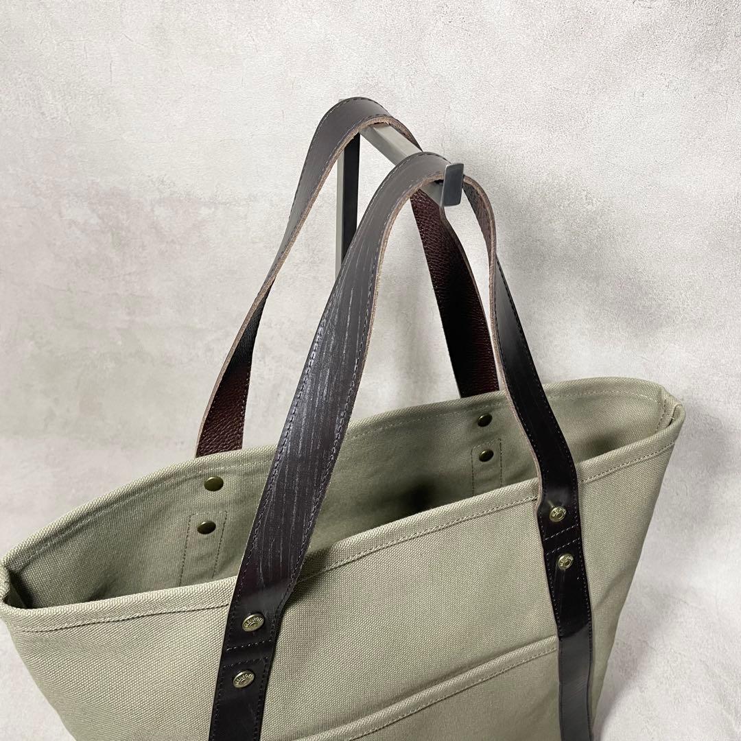 【美品】GLEN キャンバス レザー トートバッグ 保存袋 オリーブ