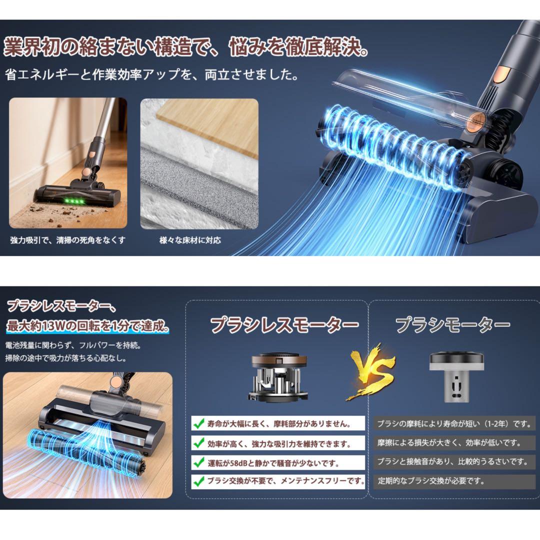 掃除機 コードレス 超強力吸引 75Kpa 最軽量 自立式 グリーンLED