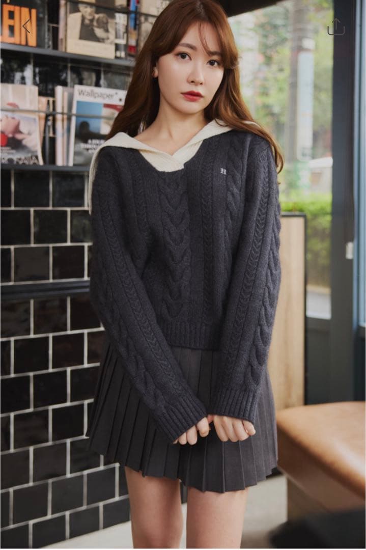 トップス Sailor-Collar Cable Knit Pullover