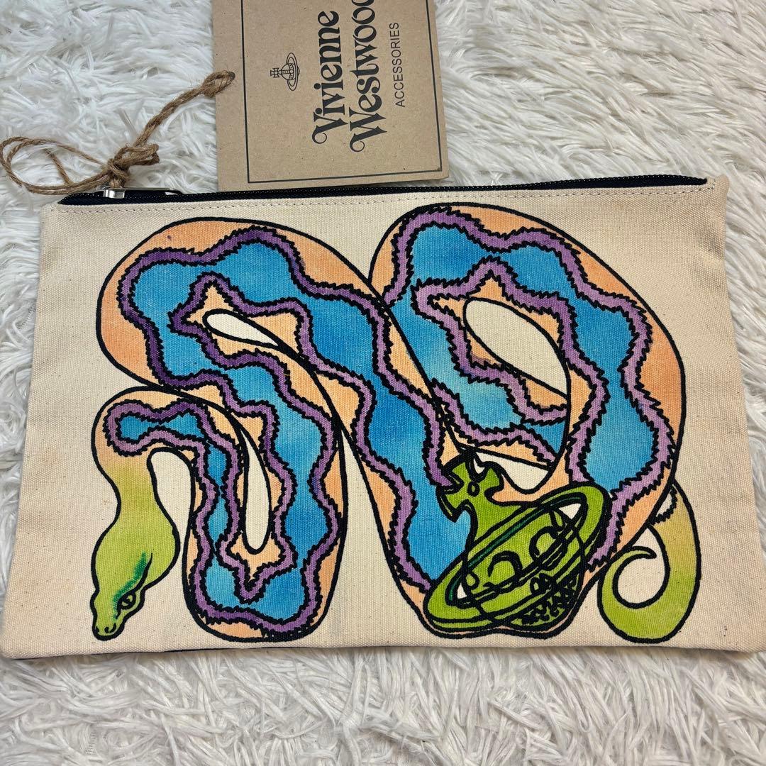 ヴィヴィアンウエストウッド タグ付き 蛇 オーブロゴ キャンバス クラッチバッグ