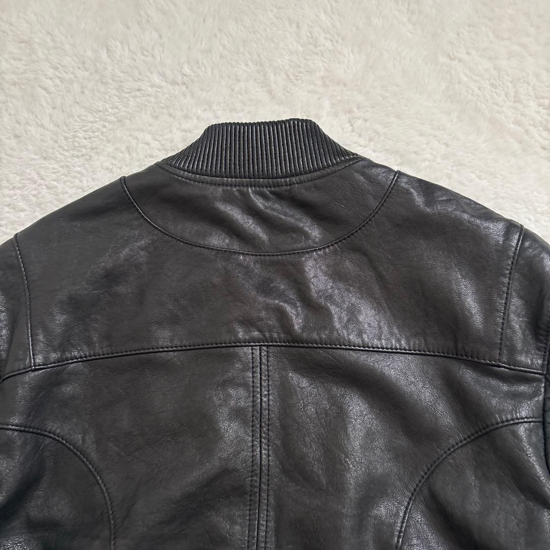 【美品】ラムレザー シングルライダース ボンバージャケット 本革 リブ イタリア