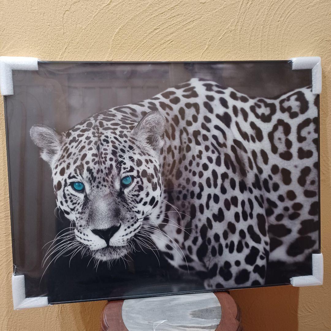 【新品】ヒョウ(豹)強化ガラス ガラスアート ポスター フレーム付き