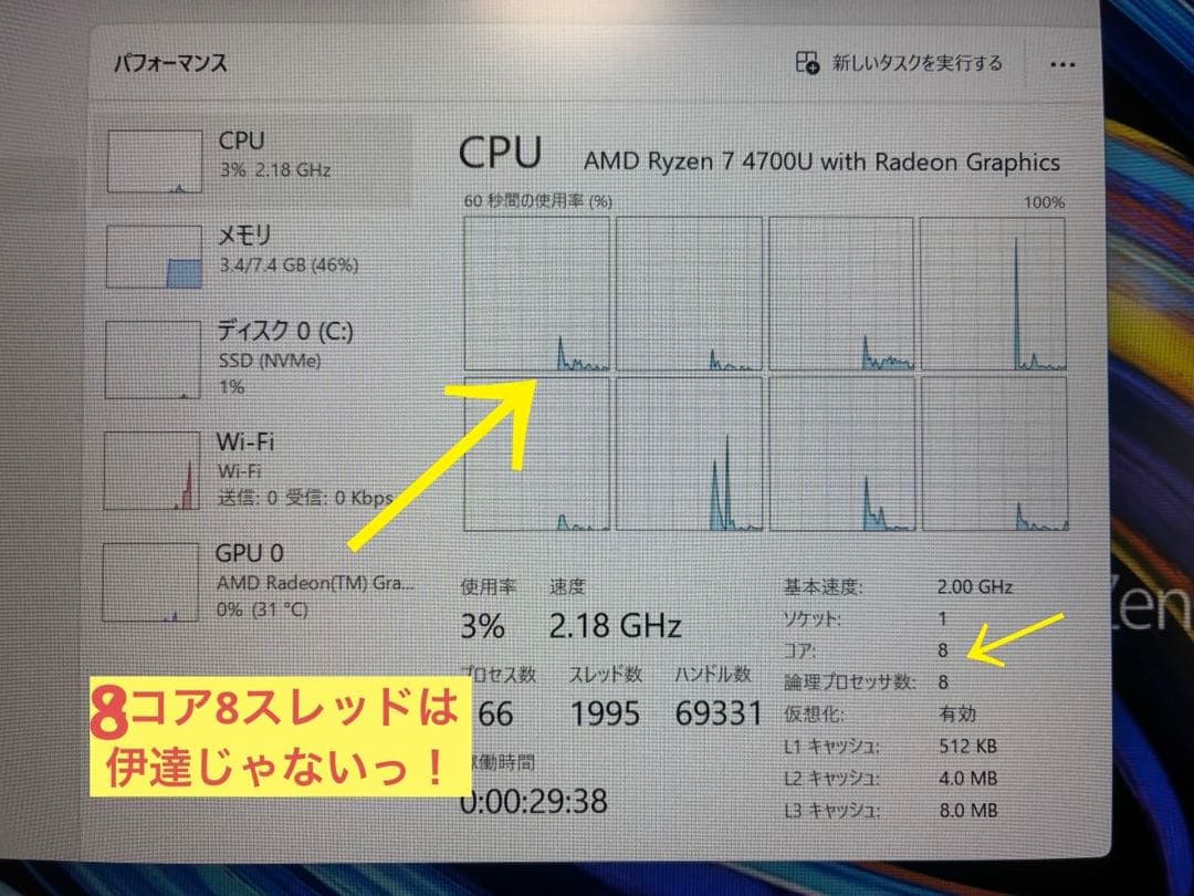 訳あり！asus zenbook UM425l Ryzen7機　Office