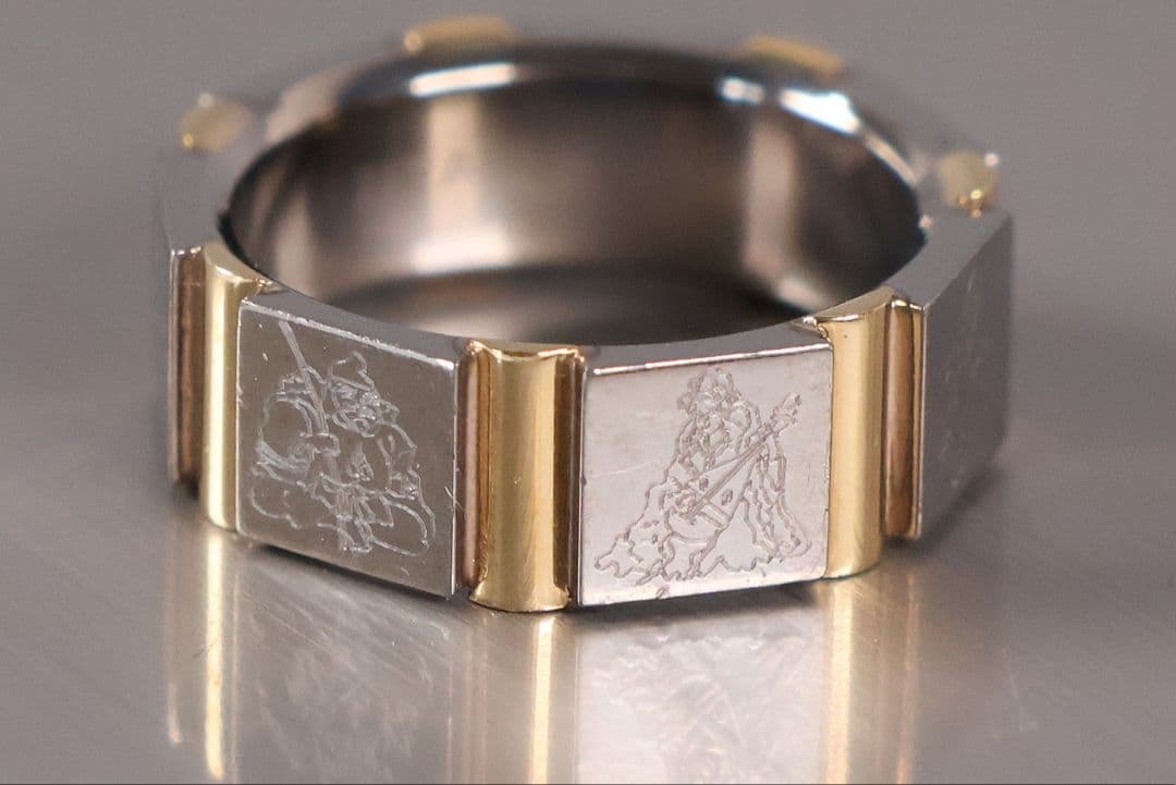 チタン K18 七福神 刻印 リング 指輪 10号 TITAN【CM368】