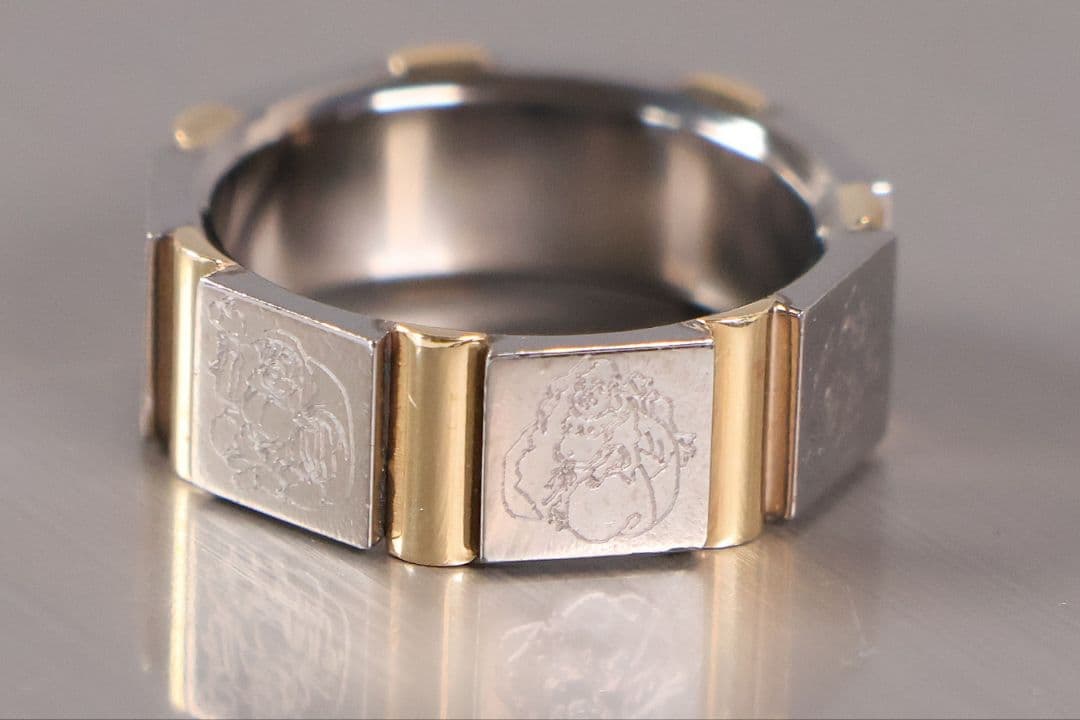 チタン K18 七福神 刻印 リング 指輪 10号 TITAN【CM368】