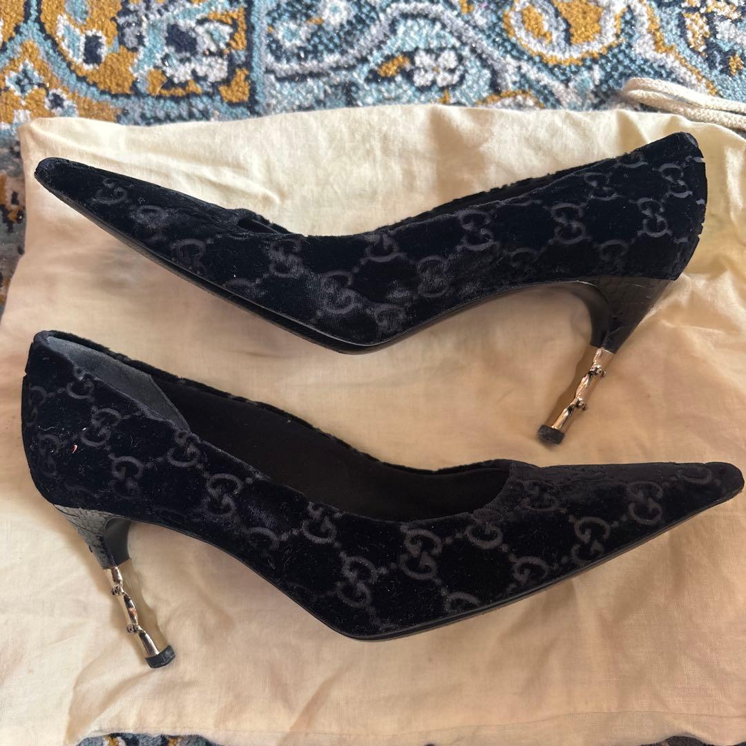 グッチ パンプス 35ハーフ　約22.5cm ベルベット バンブー ヒール　レア