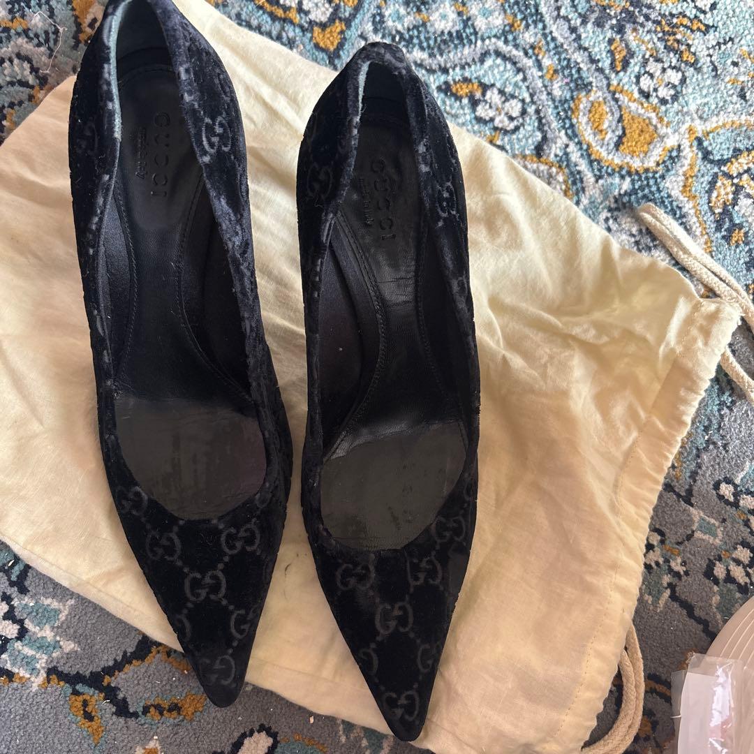 グッチ パンプス 35ハーフ　約22.5cm ベルベット バンブー ヒール　レア