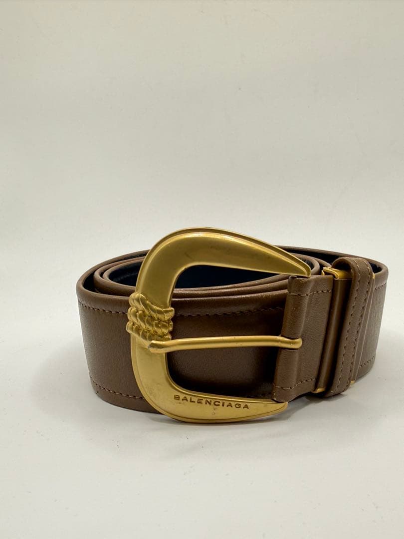 Balenciaga レザーベルト ブラウン ゴールド金具 100cm