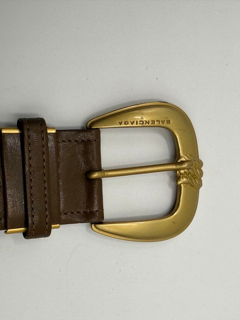 Balenciaga レザーベルト ブラウン ゴールド金具 100cm