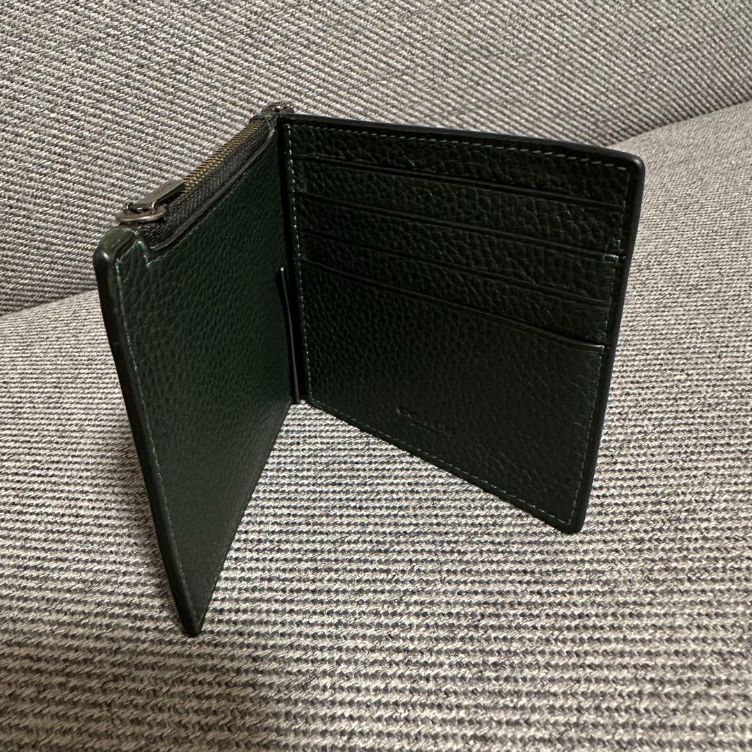 ☆美品☆ coach マネークリップ　財布　ダークグリーン