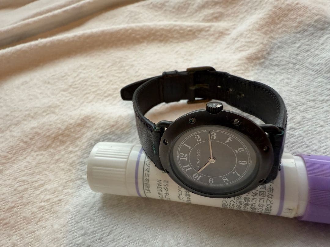 希少　Tiffany & Co. ブラックレザー時計