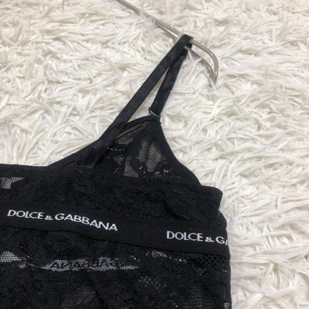 Y2K DOLCE&GABBANA 42 レース テープロゴ キャミソール 黒