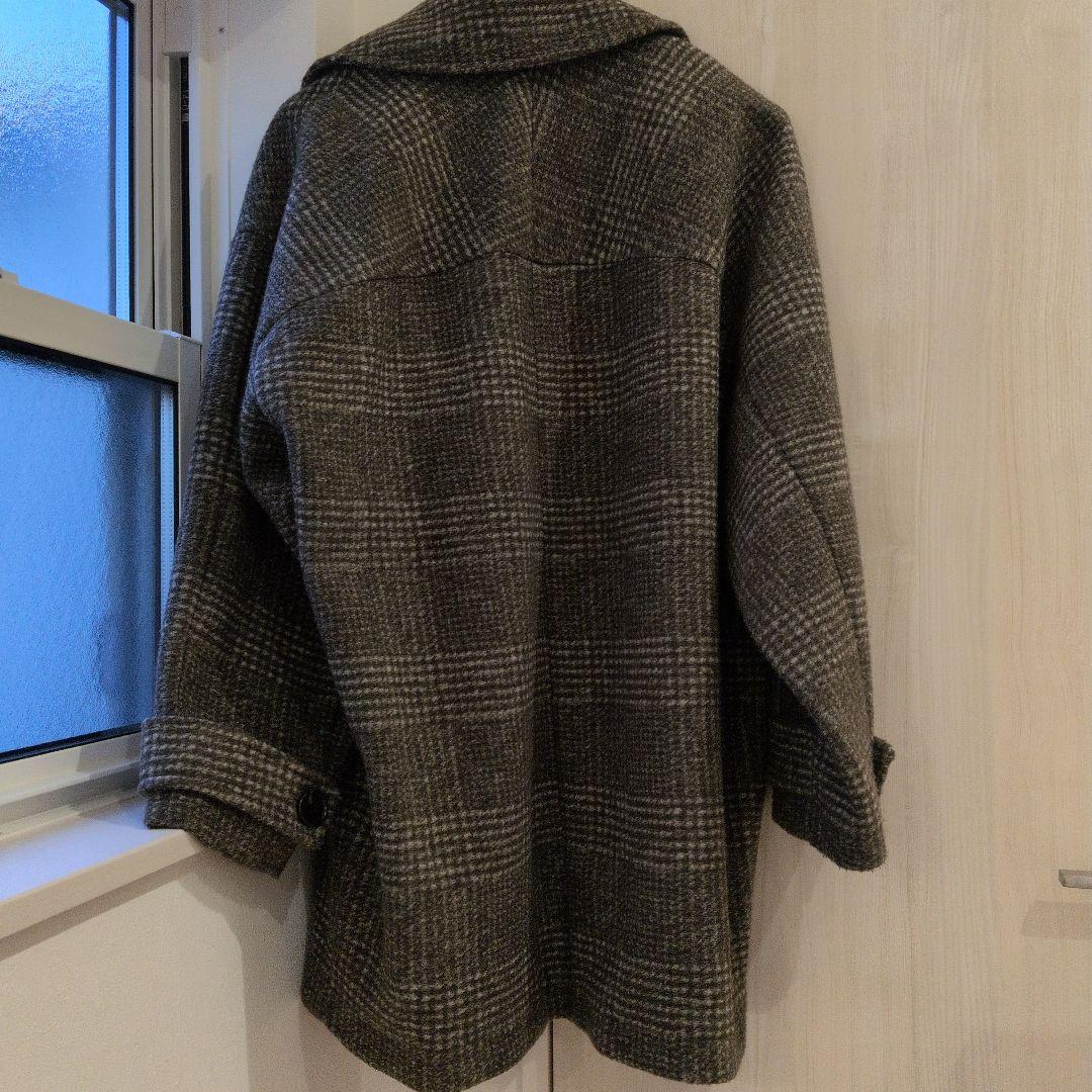 スピックアンドスパンＷスライバーチェックハーフコートブラウンM