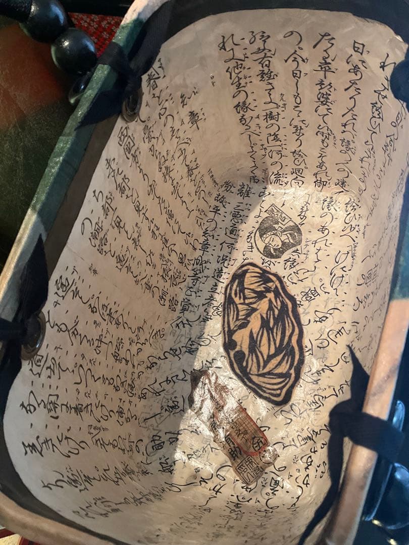 一閑張り　一閑張りバッグ　古文書　和紙　大正　着物　竹籠　小林清親　猫と提灯