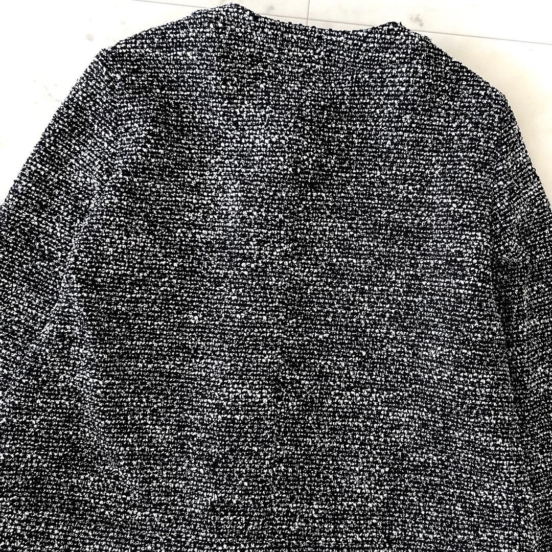 美品 ダーマコレクション 大きいサイズ ツイード ニットカーディガン 金ボタン