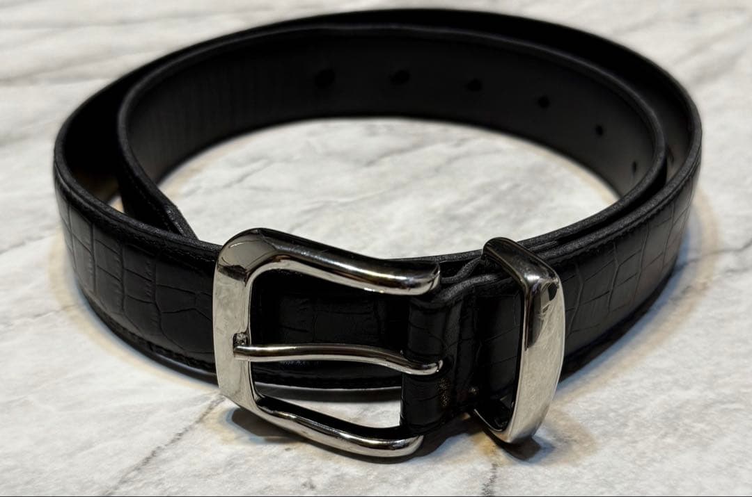 Lui's ルイス シルバーバックル クロコ調 レザーベルト 日本製 ブラック