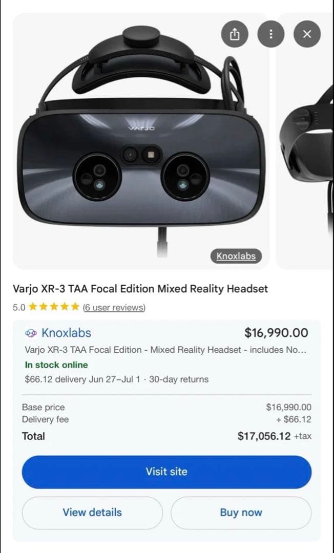 Varjo XR-3 TAA Focal Edition ヘッドセット