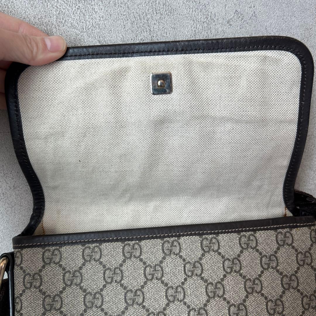 グッチ GG スプリーム PVC×レザー ショルダー バッグ メッセンジャー 茶