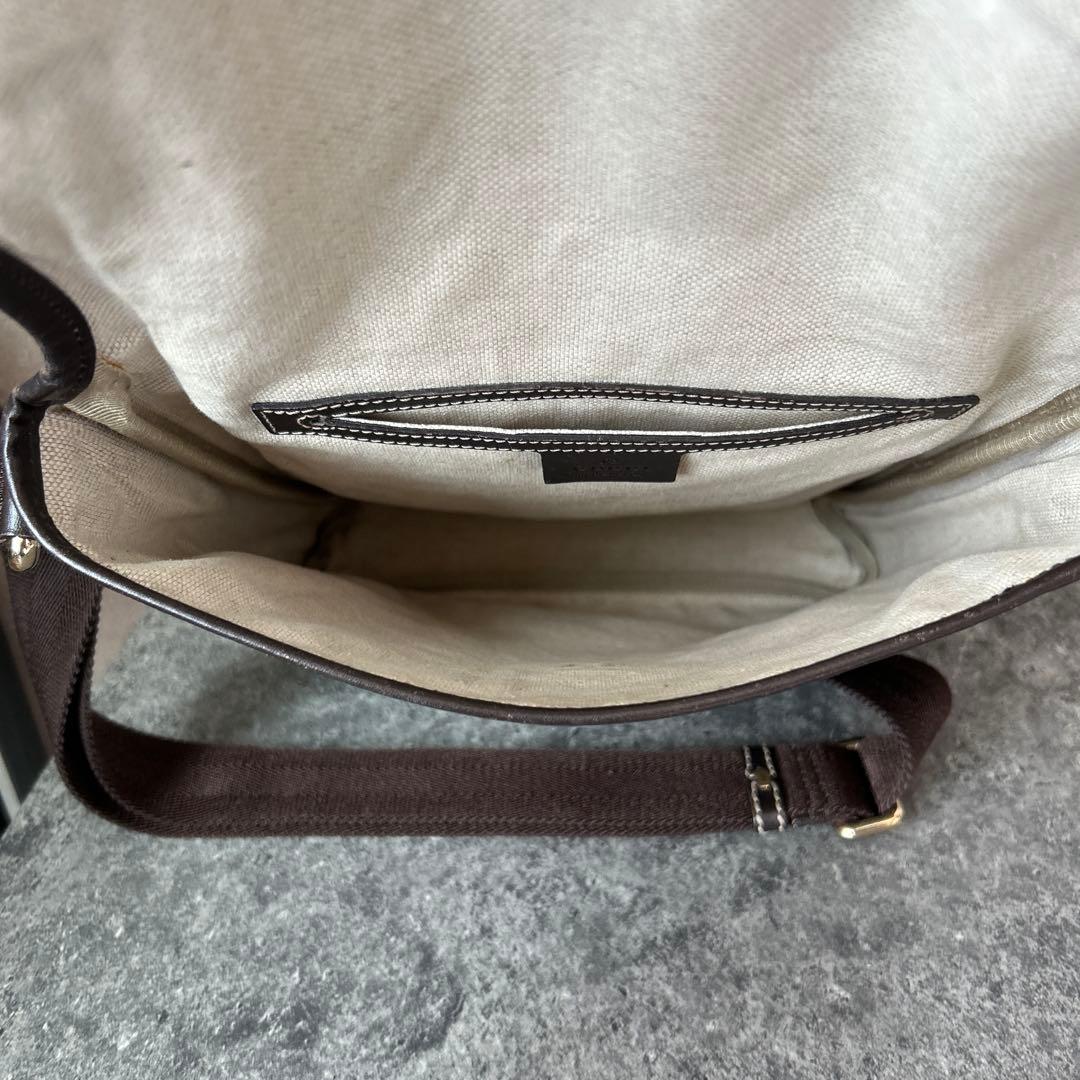 グッチ GG スプリーム PVC×レザー ショルダー バッグ メッセンジャー 茶