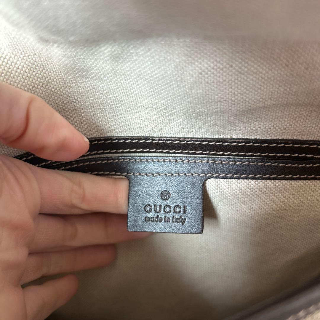 グッチ GG スプリーム PVC×レザー ショルダー バッグ メッセンジャー 茶