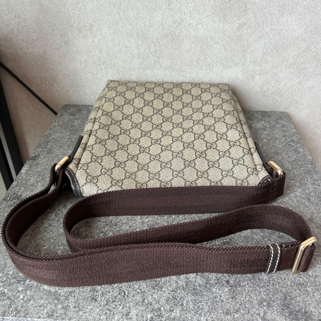 グッチ GG スプリーム PVC×レザー ショルダー バッグ メッセンジャー 茶