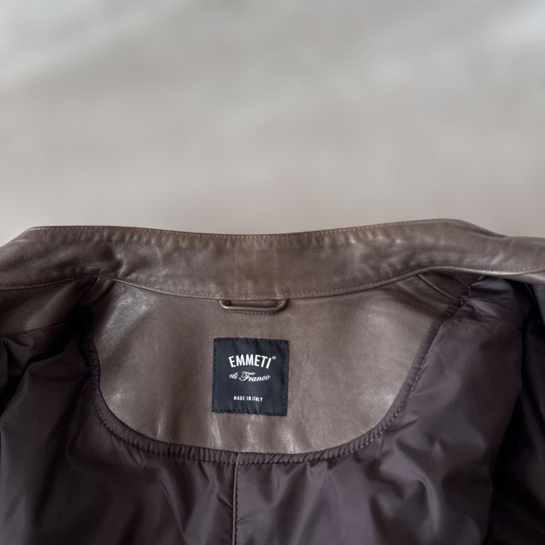 【50サイズ】美品　EMMETI シングルライダース 羊革　グレージュ　Wジップ