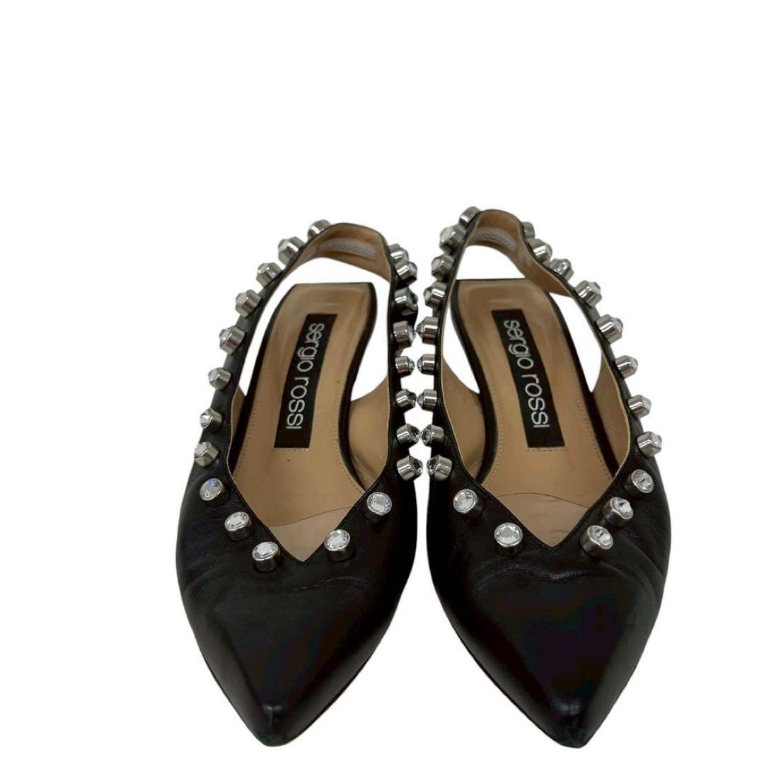 セルジオロッシ Sr バックストラップ レザー パンプス ヒール ビジュー 38