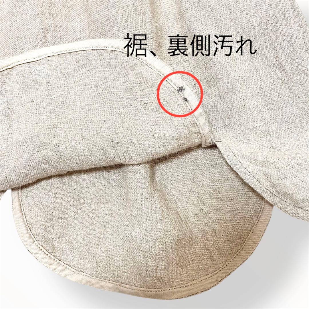 麻100%✨キャピタル バラ釦 藍染風ポケット アシンメトリー裾 ガウチョパンツ