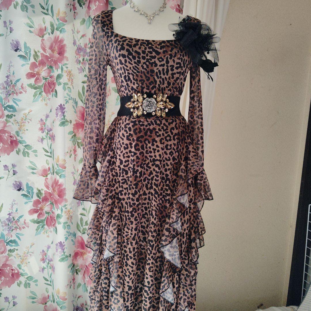 ヒョウ柄長袖ドレス .キラキラドレス ２枚セット、ハォデイ様