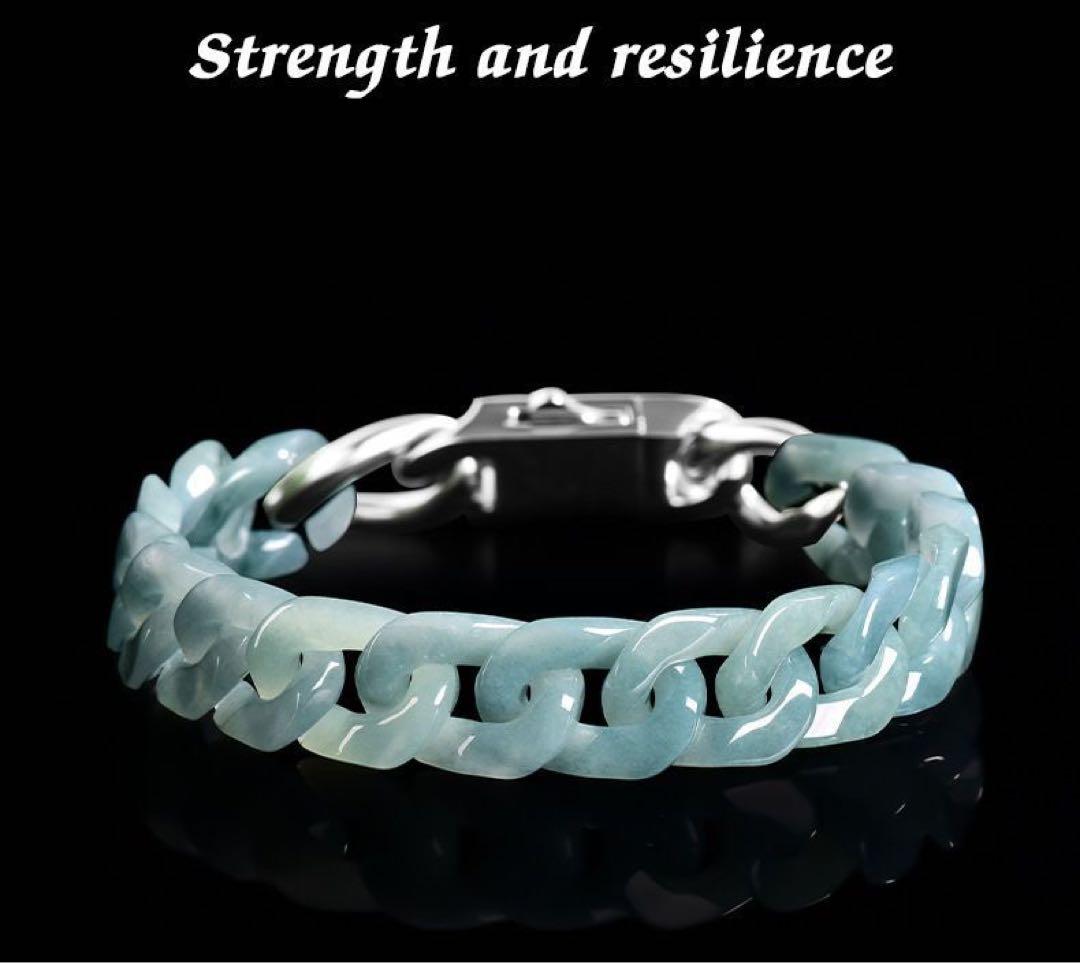 翡翠　ブレスレット　メンズ　エメラルドジャードキューバンチェーン 本物　鑑定書付