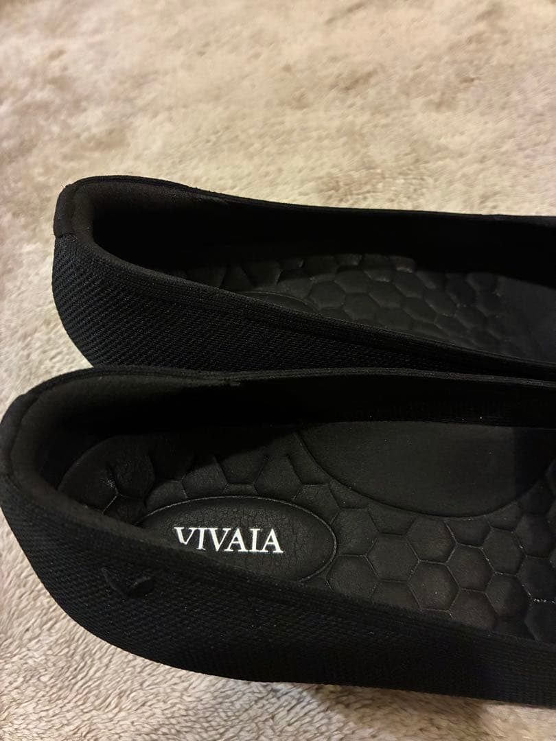 VIVAIA スクエアトゥ チャンキーソール ニット パンプス ブラック24.5