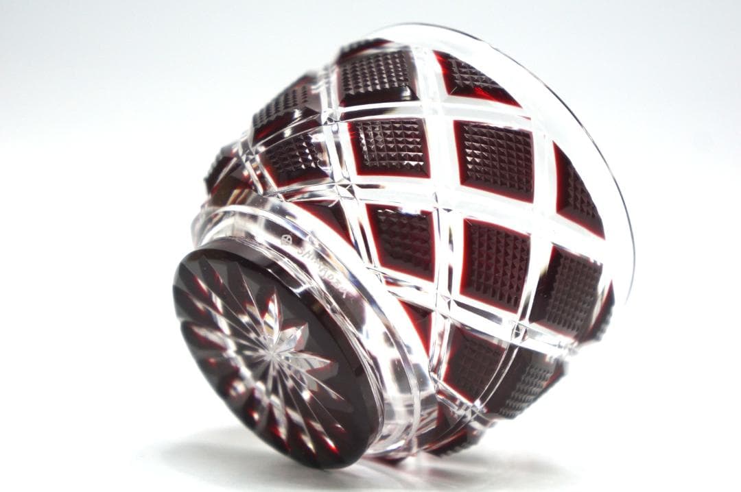 薩摩ガラス工芸 紅被せガラス 切子猪口 尚古集成館監修 復刻 元箱 酒器ぐい呑み