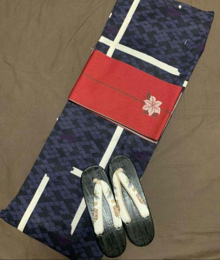 画像の帯+お任せ帯締めつき◆大人ゆかた◆青海波柄◆どなたでもお似合いに