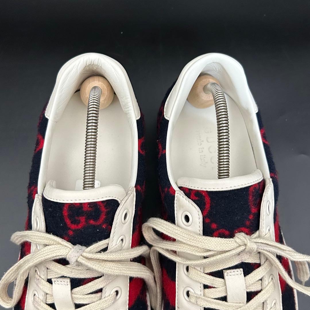 【極美品】グッチ GGウール ジャンボ スニーカー メンズ ニット 紺 26.5