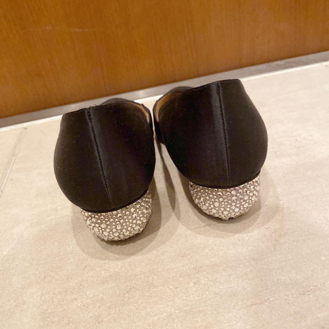 ポールアンドリュー パンプス サテン ストーン ボール ヒール 黒 ブラック