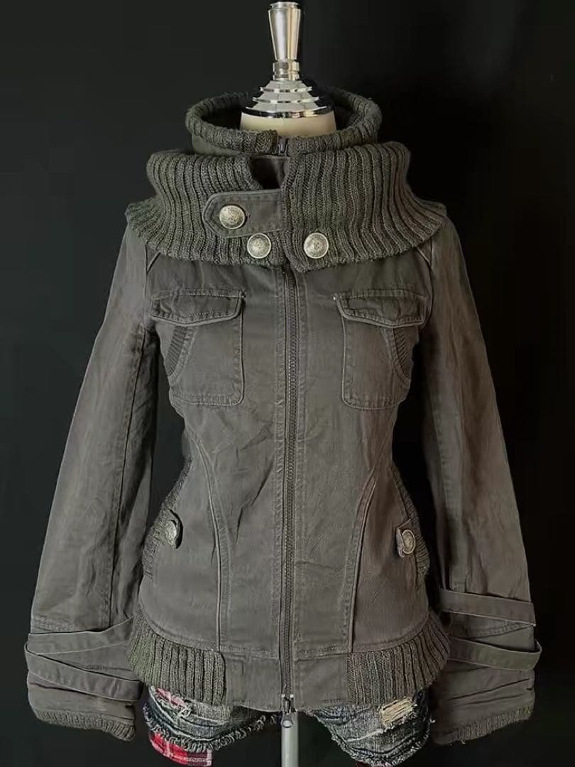 Y2K ボリュームネック リブ切替 ジップ アウター ジャケット