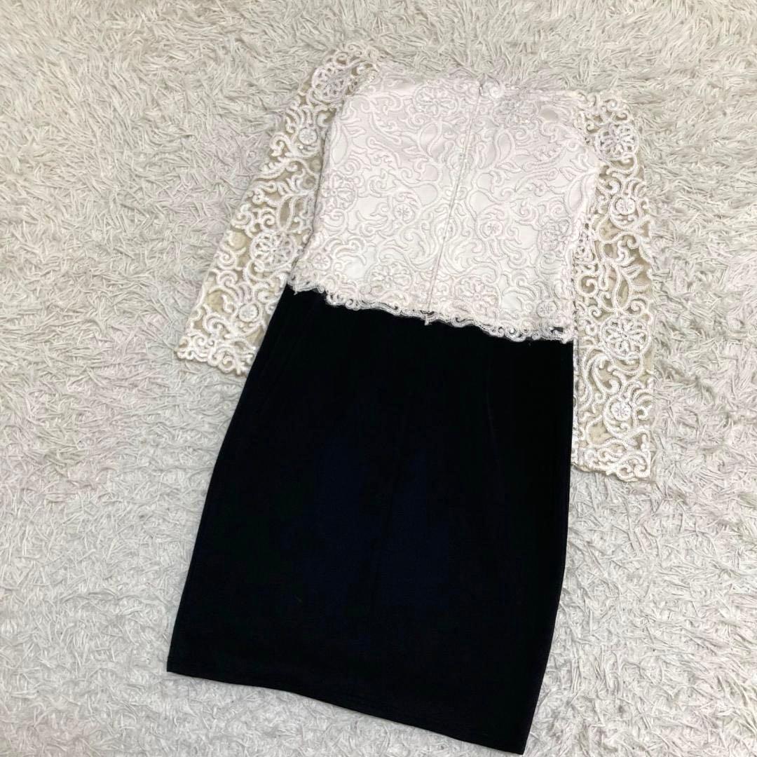 15677✨良品✨タダシショージ バイカラーワンピース 白×黒 スパンコール