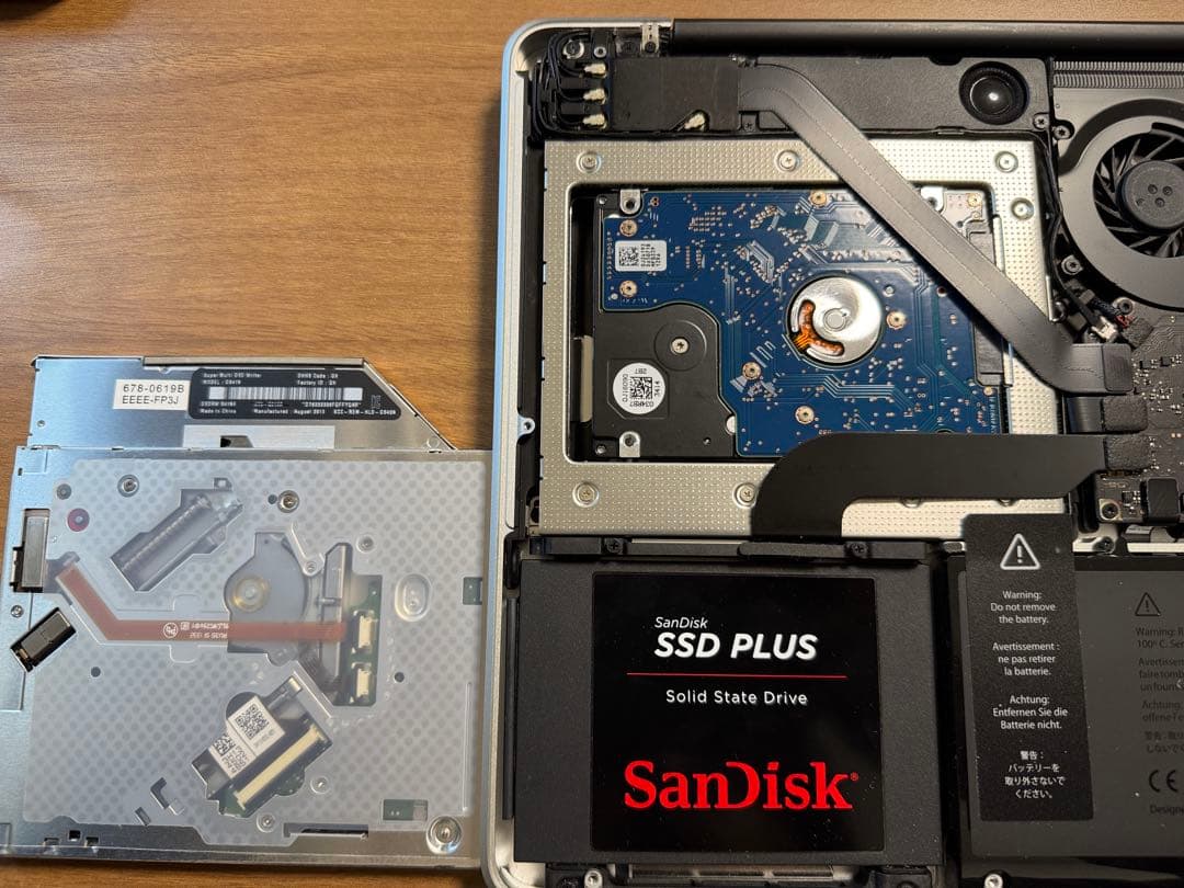 MacBook Pro 13 Mid2012 16GB SSD換装 HDD増設