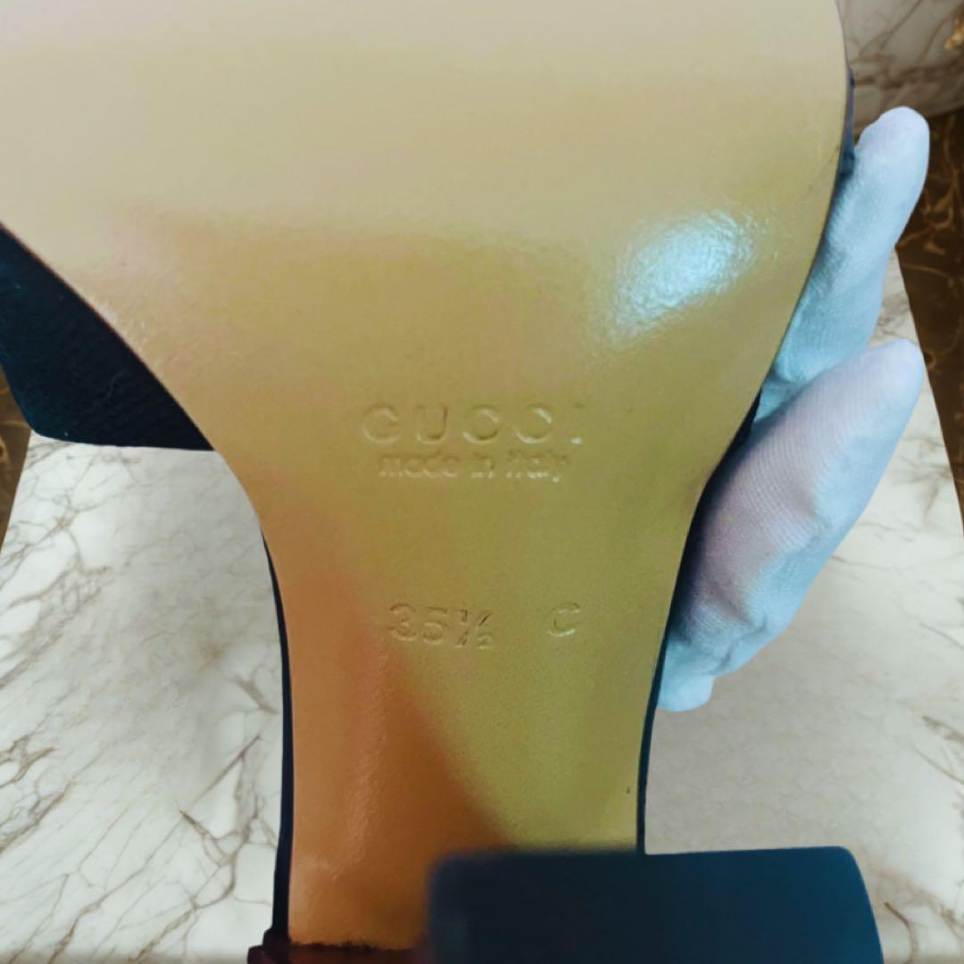 GUCCI サンダルGGキャンパス　ウッドリボンヒール　ブラック