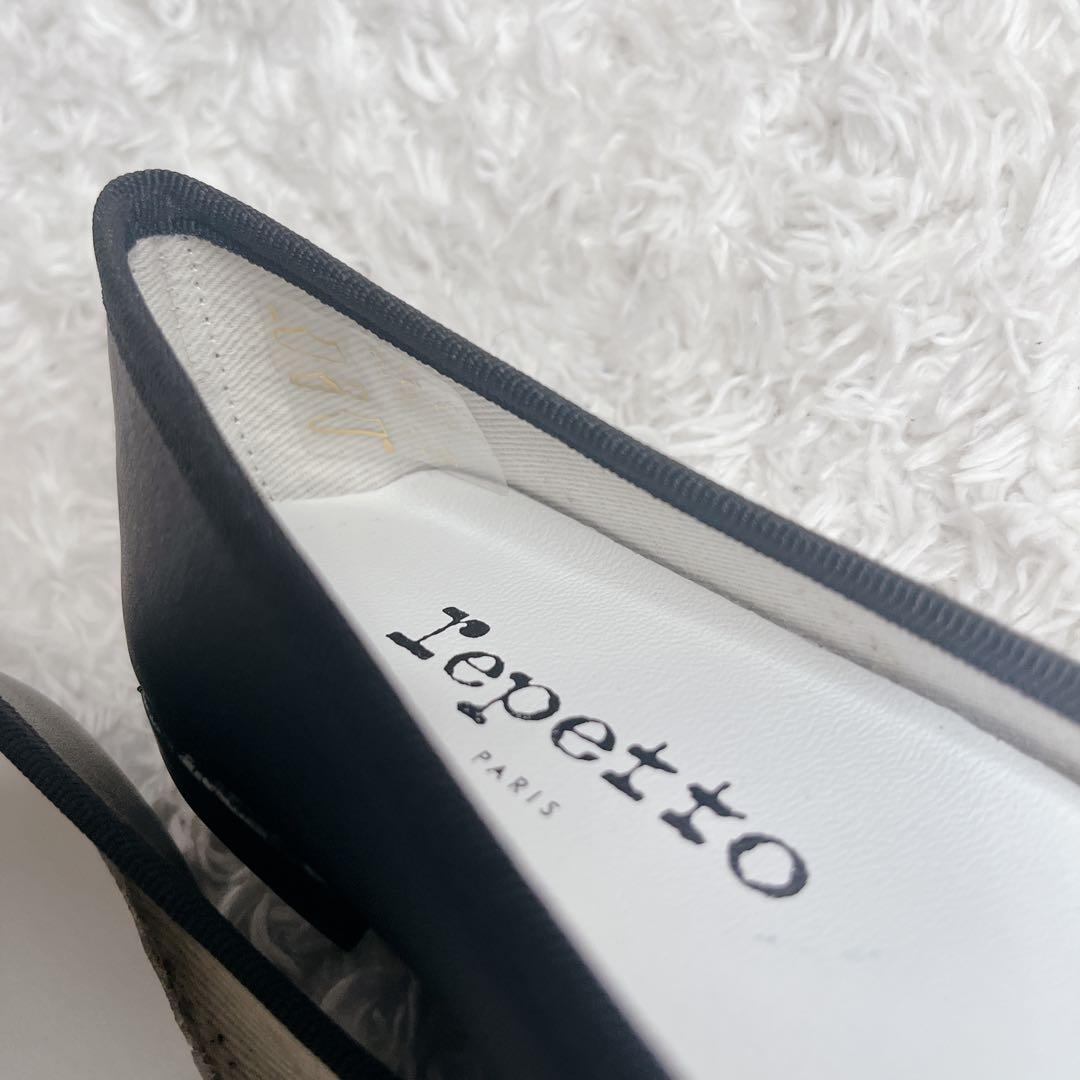 未使用級 レペット レザー ブラック バレエシューズ フラットパンプス 35