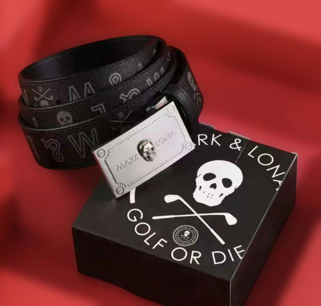 【未使用】MARK & LONA　スカルベルト　ロゴ総柄　ブラック