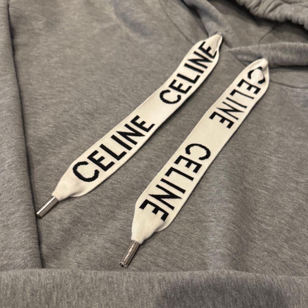 CELINE セリーヌ ロゴ紐 パーカー グレー Lサイズ
